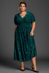 Curveins Plus Size Velvet Plain Ruched Maxi Dress