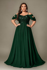 Curveins Plus Size Off-Shoulder Short Sleeve A-Line Maxi Dress