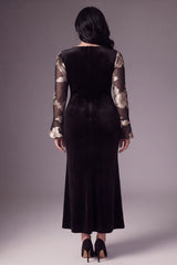 Curveins Plus Size Square Neck Metallic Velvet Mermaid Hem Glamorous Maxi Dress