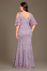 Curveins Plus Size V-Neck Long Sequin Mermaid Bodycon Maxi Dress