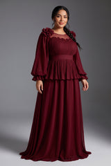 Curveins Plus Size Crew Neck Puff Sleeve Faux Two Piece Panelled Maxi Dress