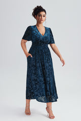 Curveins Plus Size Velvet Plain Maxi Dress