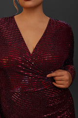 Curveins Plus Size Long Sleeve Solid Color Metallic Sequin Maxi Dress