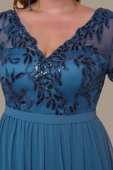 Curveins Plus Size V-Neck Sequin Floral Patchwork Maxi Dress