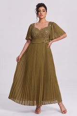 Curveins Plus Size Batwing Sleeve Sequin Panelled Ruched Waist Elegant Maxi Dress