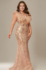 Curveins Elegant Curve Hugging V Neck Sleeveless Sequin Evening Gown