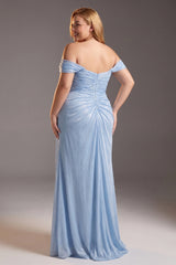 Curveins Plus Size Strapless Sleeveless Ruched Slit Elegant Maxi Dress