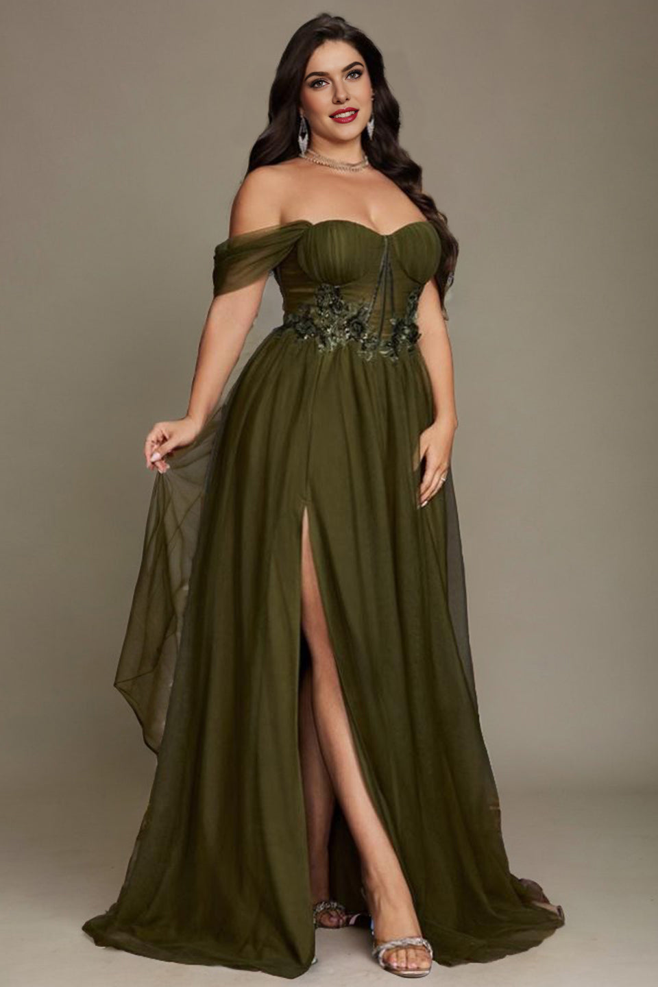 Curveins Plus Size Off-Shoulder Strapless Sleeveless Cinched-Waist Maxi Dress