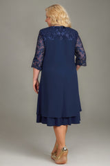 Curveins Plus Size Embroidered Patchwork Round Neck Half Sleeve Midi Dress