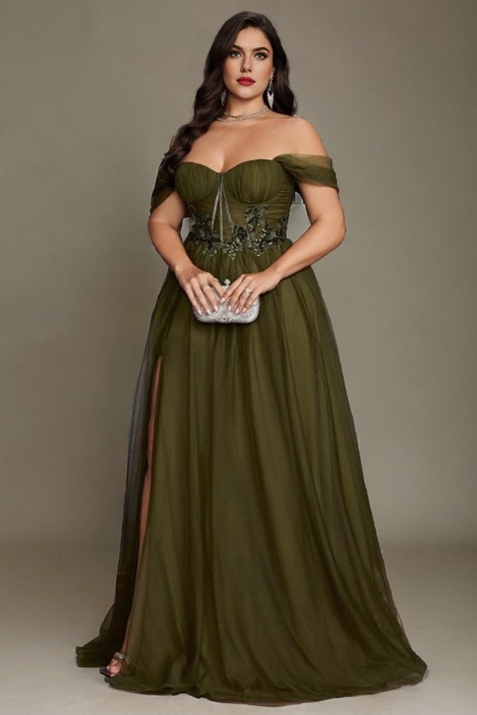 Curveins Plus Size Off-Shoulder Strapless Sleeveless Cinched-Waist Maxi Dress