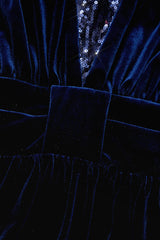 Curveins Plus Size V-Neck Sequin Bust Velvet Waist-Defined Maxi Dress