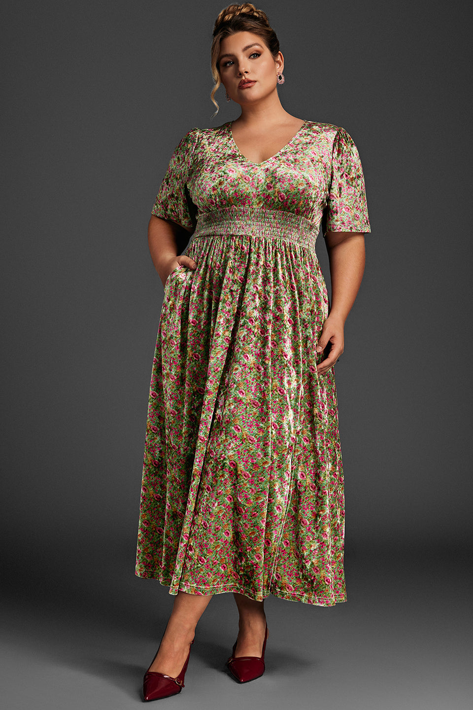 Curveins Plus Size Velvet Plain Maxi Dress