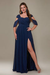Curveins Plus Size Off-Shoulder Slit Waist-Defining Elegant Maxi Dress