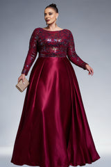 Curveins Plus Size Long Sleeve Round Neck Sparkling Sequin Patch Maxi Dress