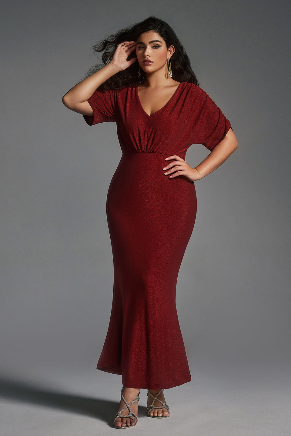 Curveins Plus Size Super Stretchy Ruched Velvet Bodycon Dress