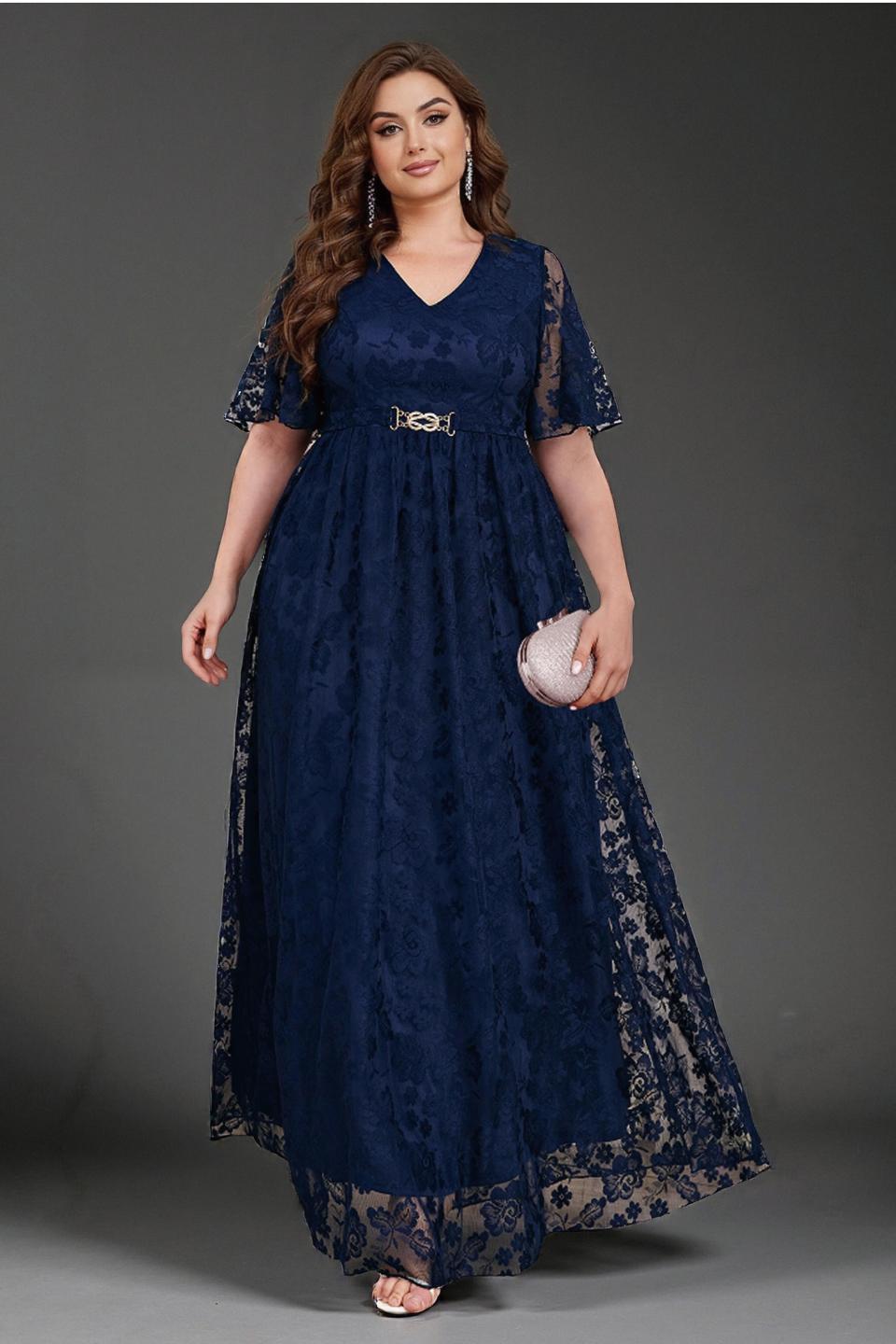 Curveins Plus Size V-Neck Embroidered Lace Maxi Dress Curveins Plus Size V-Neck Embroidered Lace Maxi Dress