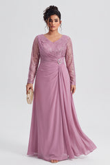 Curveins Plus Size V Neck Long Sleeve Sequin Cinched Waist Elegant Maxi Dress