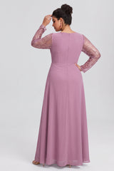 Curveins Plus Size V Neck Long Sleeve Sequin Cinched Waist Elegant Maxi Dress