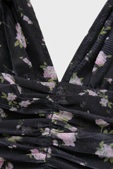 Curveins Plus Size V Neck Long Sleeve Floral Tiered Maxi Dress