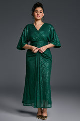 Curveins Plus Size Solid Color V-Neck High Waist Sequin Maxi Dress