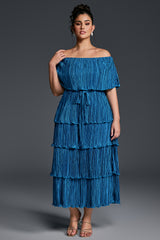 Curveins Plus Size Off-Shoulder Pleated Tiered Maxi Dress