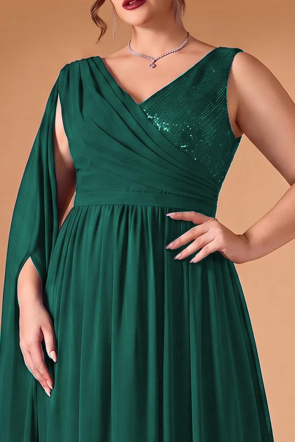 Curveins Plus Size V-Neck Backless High-Waist A-Line Sequin Maxi Dress