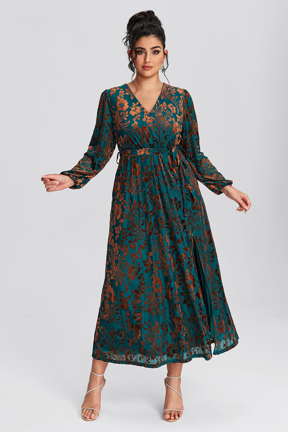 Curveins Plus Size Burgundy Velvet Wrap Maxi Dress