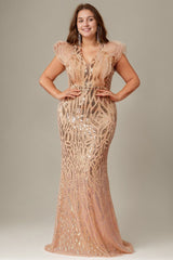 Curveins Elegant Curve Hugging V Neck Sleeveless Sequin Evening Gown