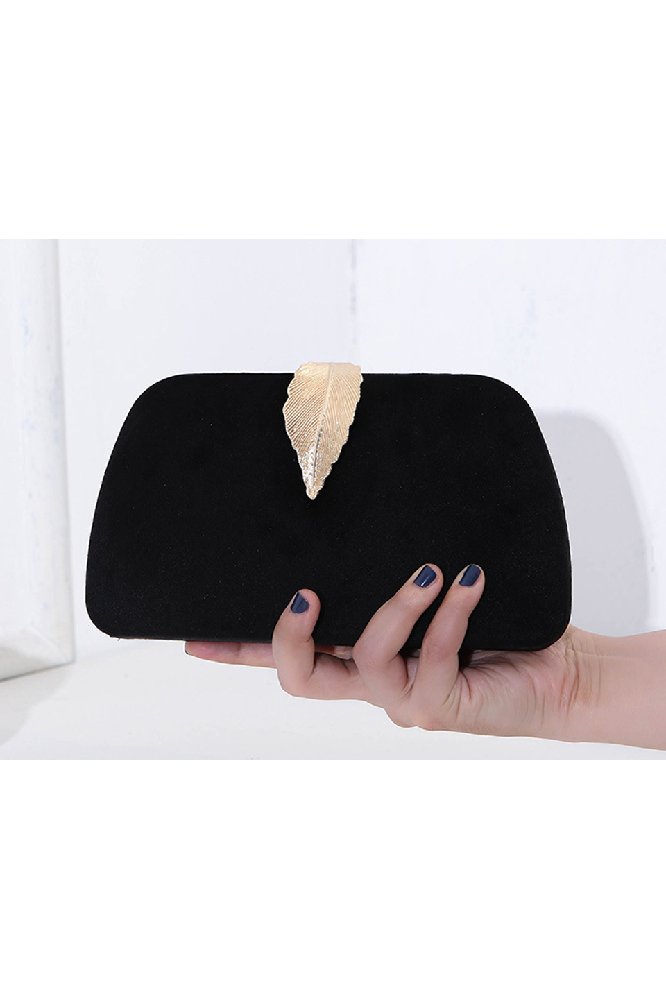 Curveins Elegant Velvet Metal Leaf Clutch Chic Compact Design Bag