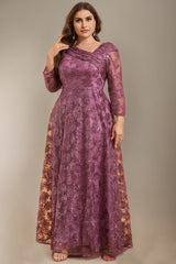 Curveins Plus Size V-Neck Long Sleeve Floral Embroidered Sequin Maxi Dress