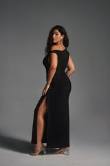 Curveins Plus Size One Shoulder Sexy Split Bodycon Maxi Dress