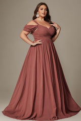 Curveins Plus Size Sleeveless V Neck Ruched Waist Flowing Elegant Maxi Dress