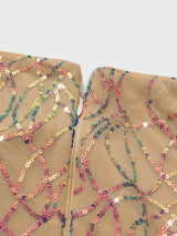 Curveins Plus Size Off-Shoulder Waist Cinched Striped Sequin Maxi Evening Dress