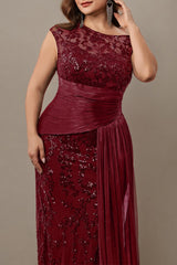Curveins Plus Size One Shoulder Sleeveless Embroidered Sequin Patchwork Bodycon Maxi Dress