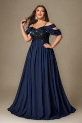 Curveins Plus Size Off-Shoulder Short Sleeve A-Line Maxi Dress