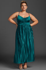 Curveins Plus Size V-Neck Ruched Sleeveless Dress