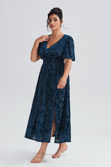 Curveins Plus Size Velvet Plain Maxi Dress