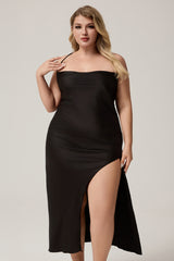 Curveins Plus Size Backless Split Cami Dress with Waist Bow, Elegant Chic Evening Wear