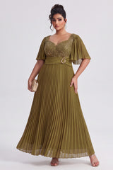 Curveins Plus Size Batwing Sleeve Sequin Panelled Ruched Waist Elegant Maxi Dress