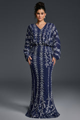 Curveins Plus Size V-Neck Vertical Sequin Bodycon Maxi Dress Elegant Evening Wear