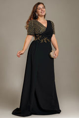 Curveins Elegant Plus Size Spliced V-Neck Floral Waistline Long Dress