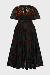 Curveins Plus Size Velvet V-Neck Ruched  Dress