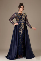 Curveins Elegant Plus Size Sequin Embellished Long Sleeve Cape Overlay Formal Dress