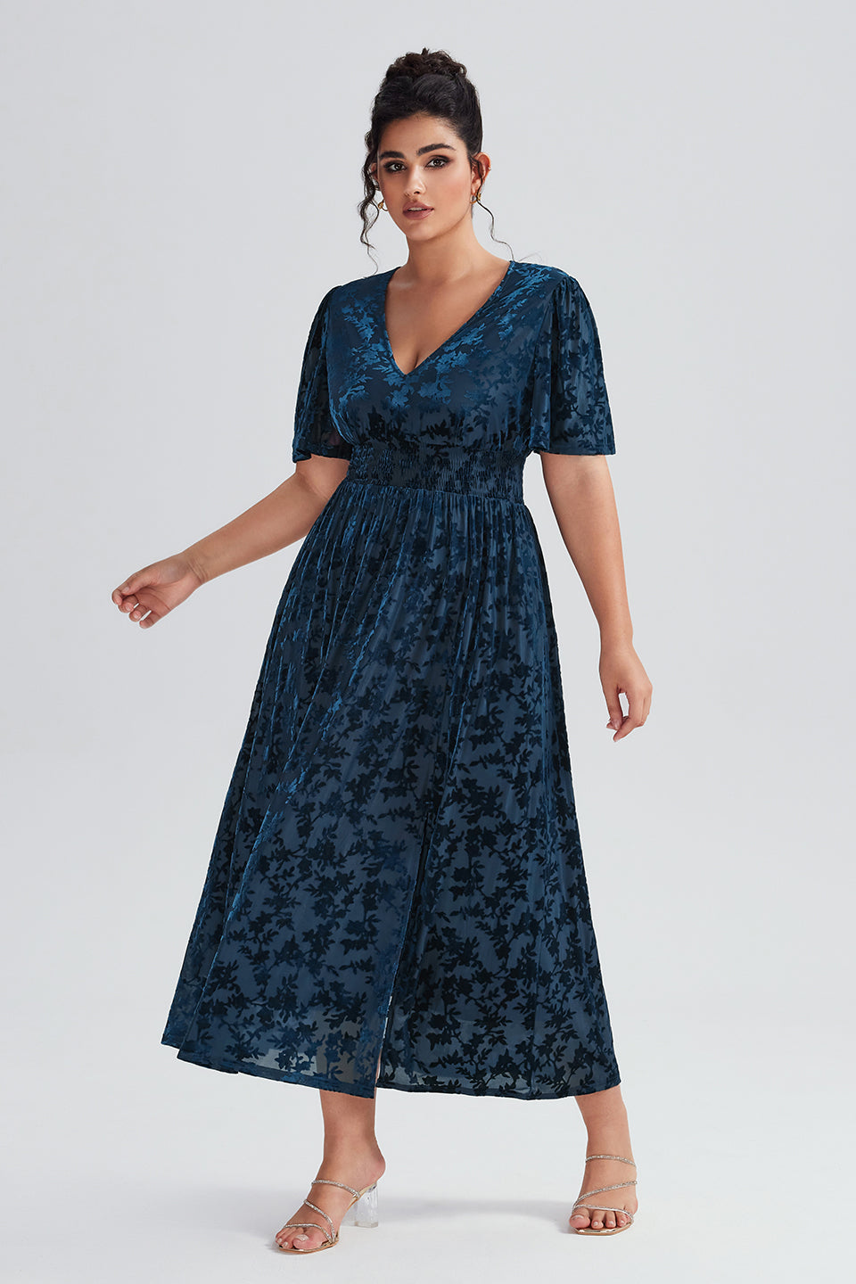 Curveins Plus Size Velvet Plain Maxi Dress