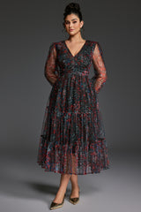 Curveins Plus Size V-Neck Floral Asymmetrical Hem Maxi Dress