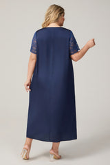 Curveins Plus Size Ice Silk Short Sleeve Loose Fit Comfortable Sleep Dress