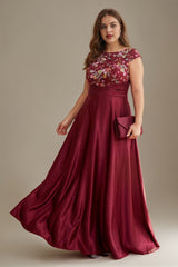 Curveins Plus Size Round Neck Sleeveless Ruched Cross Waist Pattern Maxi Dress