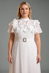 Curveins Plus Size Stand Collar Flare Sleeve Flowing A-Line Maxi Dress