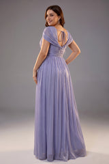 Curveins Plus Size V Neck Short Sleeve Cinched Waist Elegant Maxi Dress