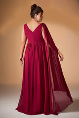 Curveins Plus Size V-Neck Backless High-Waist Slit A-Line Maxi Dress